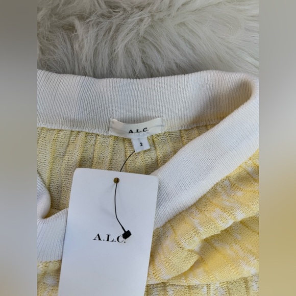 New A.L.C knit cotton pleated Butter yellow midi skirt - Picture 3 of 5